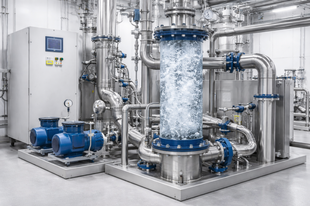 스테인리스 수처리 설비와 캐비테이션 반응기 콘셉트 이미지