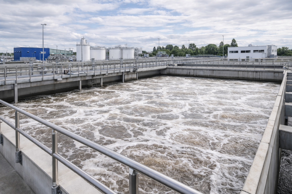 현대 하수 처리장의 공기 주입조 이미지